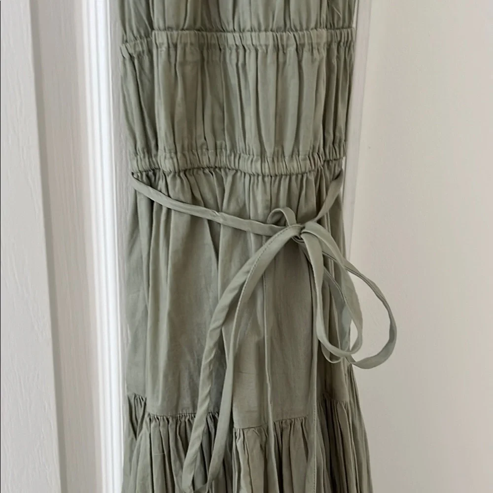 J. Crew Sage Green Tiered Midi Dress